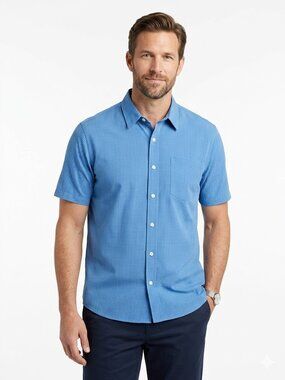 L.L. Bean Men's Plaid Short-Sleeve Button-Down Shirt 100%  Organic Cotton